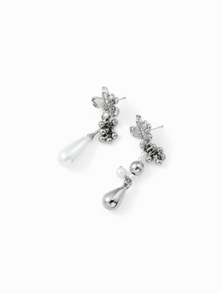 FLOWER & FAUX PEARL DROP EARRINGS