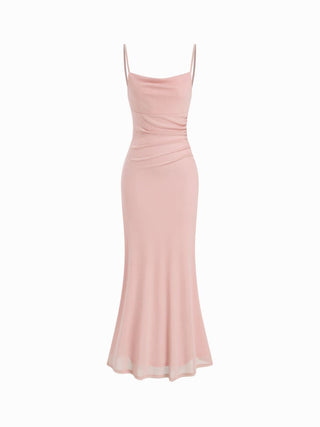 Mesh Polka Dot Lace Panel High Rise Mermaid Maxi Dress
