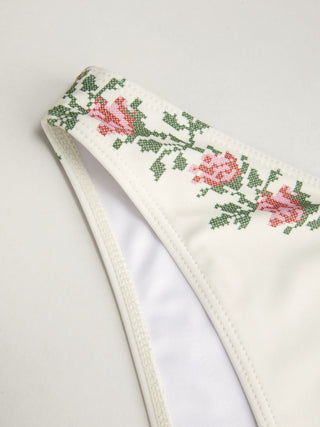Scoop Neckline Floral Bracelet Cheeky Bikini Set With Ruffle Beach Skirt