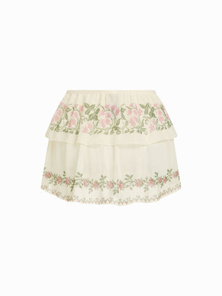 Scoop Neckline Floral Bracelet Cheeky Bikini Set With Ruffle Beach Skirt