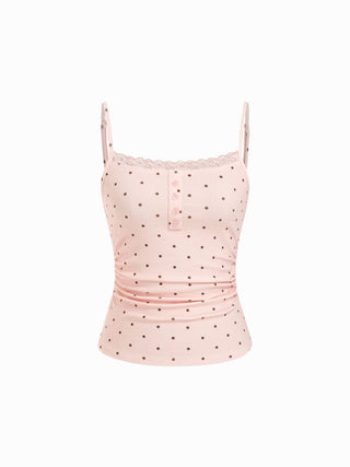 Lace Panel Ruched Henley Cami Top