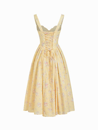 Cotton-blend Floral Sweetheart Neck Ruched Flared Midi Dress