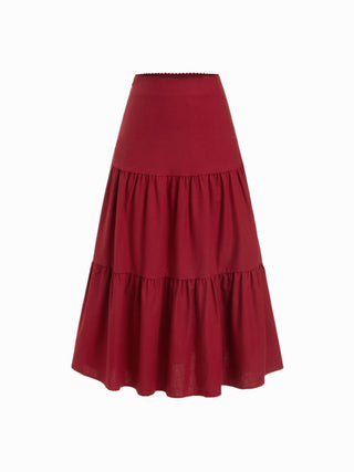 Linen-blend Sweetheart Corset Lace up Cami Top & High Rise Tiered Maxi Skirt Set