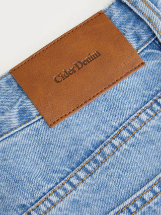 Denim Mid Rise Flared Tapered Back Metal Detail Trousers