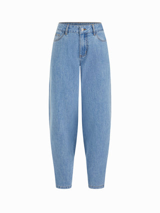 Denim Mid Rise Flared Tapered Back Metal Detail Trousers