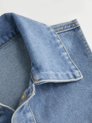 Denim High Rise Washed Metal Detail Wide Leg Jumpsuit