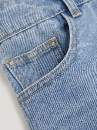 Denim High Rise Washed Metal Detail Wide Leg Jumpsuit