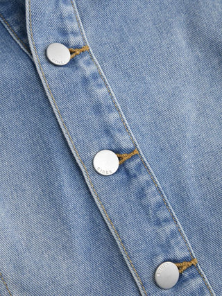 Denim High Rise Washed Metal Detail Wide Leg Jumpsuit