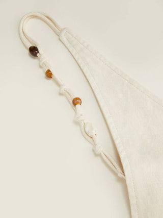 Denim Mid Rise V-neck Backless Pearl Detail Wide Leg Oversized Jumpsuit