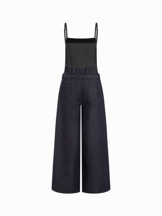 Denim Mid Rise Metal Detail Oversized Wide Leg Jumpsuit With Belt