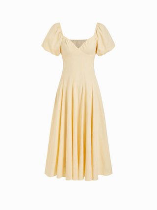 Cotton Sweetheart Neck Puff Sleeve Flared Midi Dress