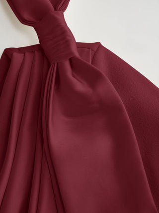 Boat Neck Bell Sleeve Draped Knotted Flared Maxi Dress