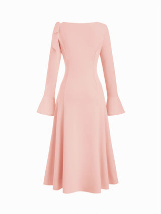 Boat Neck Bell Sleeve Draped Knotted Flared Maxi Dress