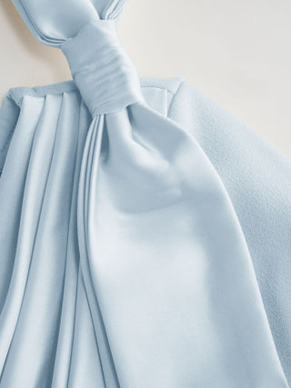 Boat Neck Bell Sleeve Draped Knotted Flared Maxi Dress
