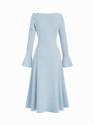 Boat Neck Bell Sleeve Draped Knotted Flared Maxi Dress