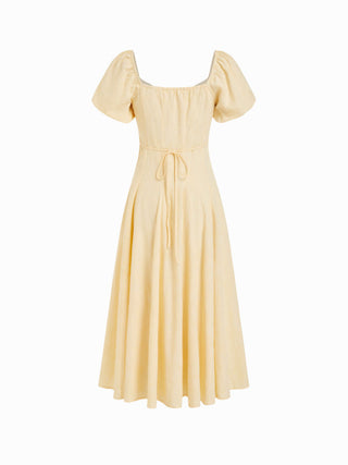 Cotton Sweetheart Neck Puff Sleeve Flared Midi Dress