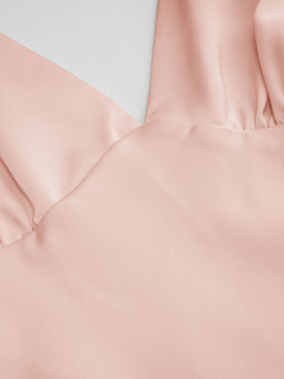 Satin V-neck Twist Knotted Flared Maxi Dress