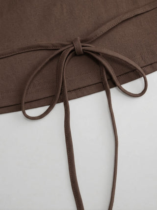 Cotton-blend Boat Neck Batwing Sleeve Drawstring Tee