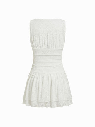 Jacquard V-neck Ruffled Ruched Mini Dress