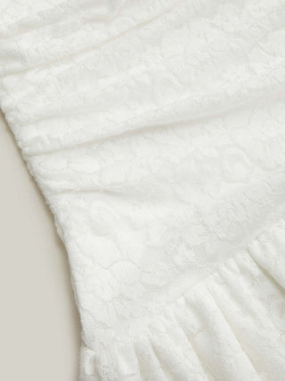 Jacquard V-neck Ruffled Ruched Mini Dress