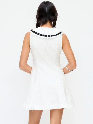 Cotton Broderie Anglaise Contrast Bowknot Flared Mini Dress