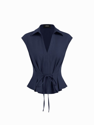 V-Neck Ruched Ruffled Tie Front Blouse