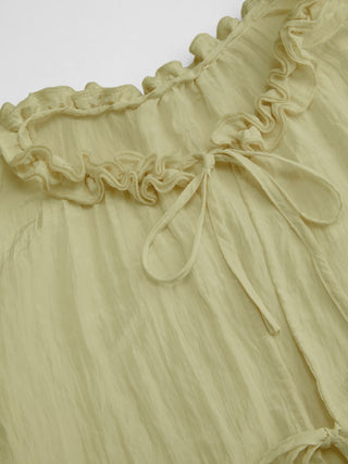 Round Neckline Lace Beaded Puff Sleeve Blouse