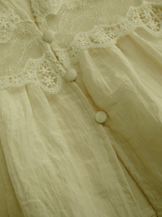 Round Neckline Lace Beaded Puff Sleeve Blouse