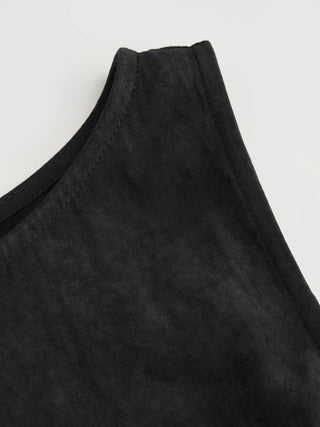Round Neckline Layered Hem Mini Dress With Studded Belt