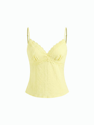 Cotton V-neck Lace Trim Cami Top