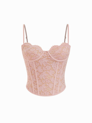 Lace Sweetheart Neck Lace Panel Corset Slim Cami Top