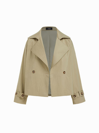 Cotton-blend Collar Long Sleeve Belted Crop Windbreaker