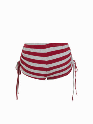 Cotton-blend Stripe Halter Neck Ruched Top & Low Rise Drawstring Shorts Set