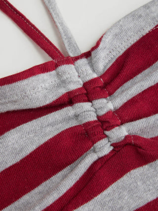 Cotton-blend Stripe Halter Neck Ruched Top & Low Rise Drawstring Shorts Set