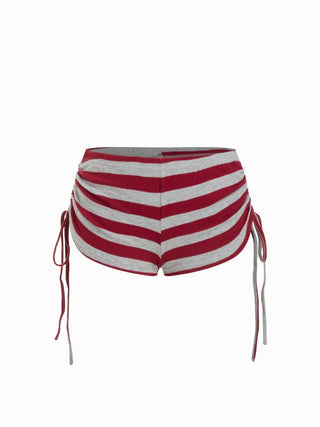 Cotton-blend Stripe Halter Neck Ruched Top & Low Rise Drawstring Shorts Set