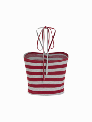 Cotton-blend Stripe Halter Neck Ruched Top & Low Rise Drawstring Shorts Set