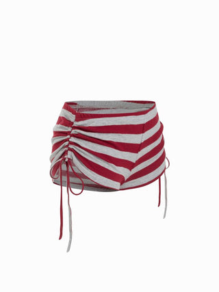 Cotton-blend Stripe Halter Neck Ruched Top & Low Rise Drawstring Shorts Set