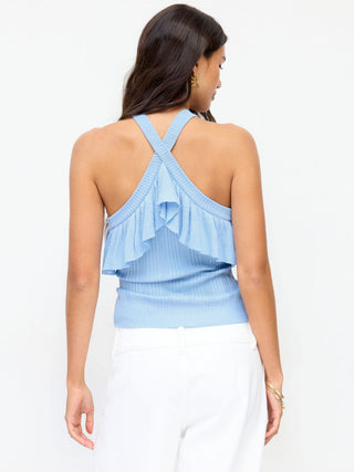 Knit Ribbed Halter Neckline Ruffle Top