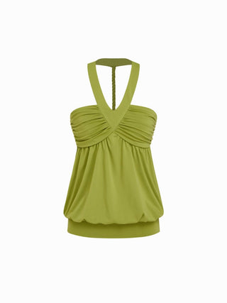 High Stretch Halter Neckline Draped Ruched Longline Top