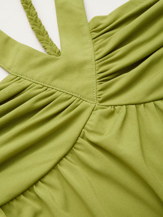 High Stretch Halter Neckline Draped Ruched Longline Top