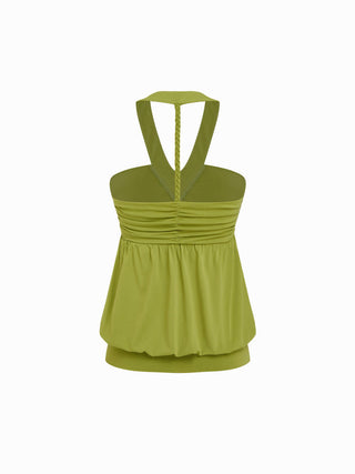 High Stretch Halter Neckline Draped Ruched Longline Top