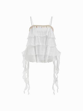 Seashell Detail Tiered Ruffled Cami Blouse