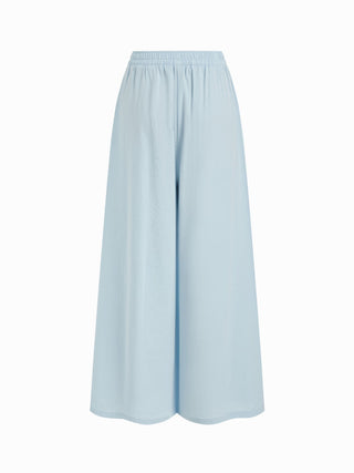 Cotton-blend Mid Rise Drawstring Ruched Wide Leg Trousers