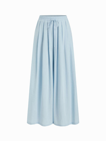 Cotton-blend Mid Rise Drawstring Ruched Wide Leg Trousers