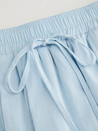 Cotton-blend Mid Rise Drawstring Ruched Wide Leg Trousers