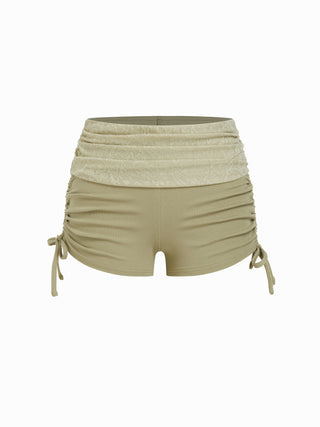 Cotton-blend Low Rise Textured Ruched Drawstring Shorts