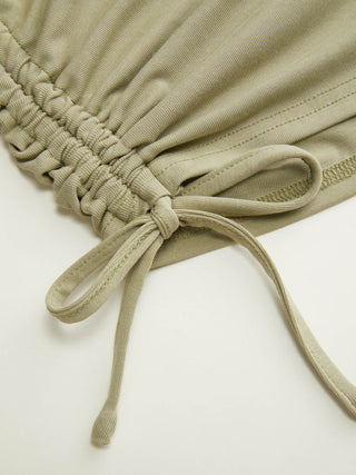 Cotton-blend Low Rise Textured Ruched Drawstring Shorts