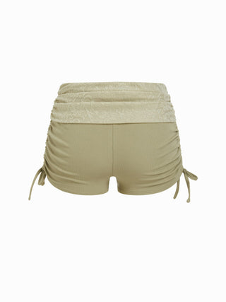 Cotton-blend Low Rise Textured Ruched Drawstring Shorts