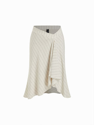 Linen-blend Low Rise Draped Asymmetrical Midi Skirt