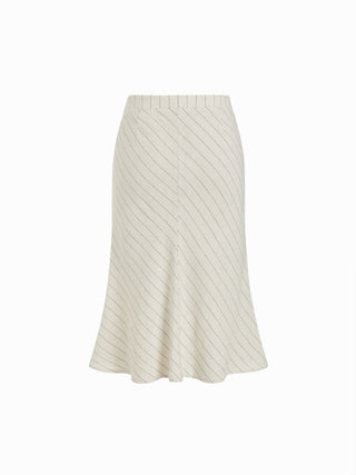 Linen-blend Low Rise Draped Asymmetrical Midi Skirt